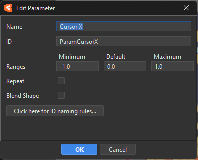 Cursor X 参数的 ID 设置为 ParamCursorX
